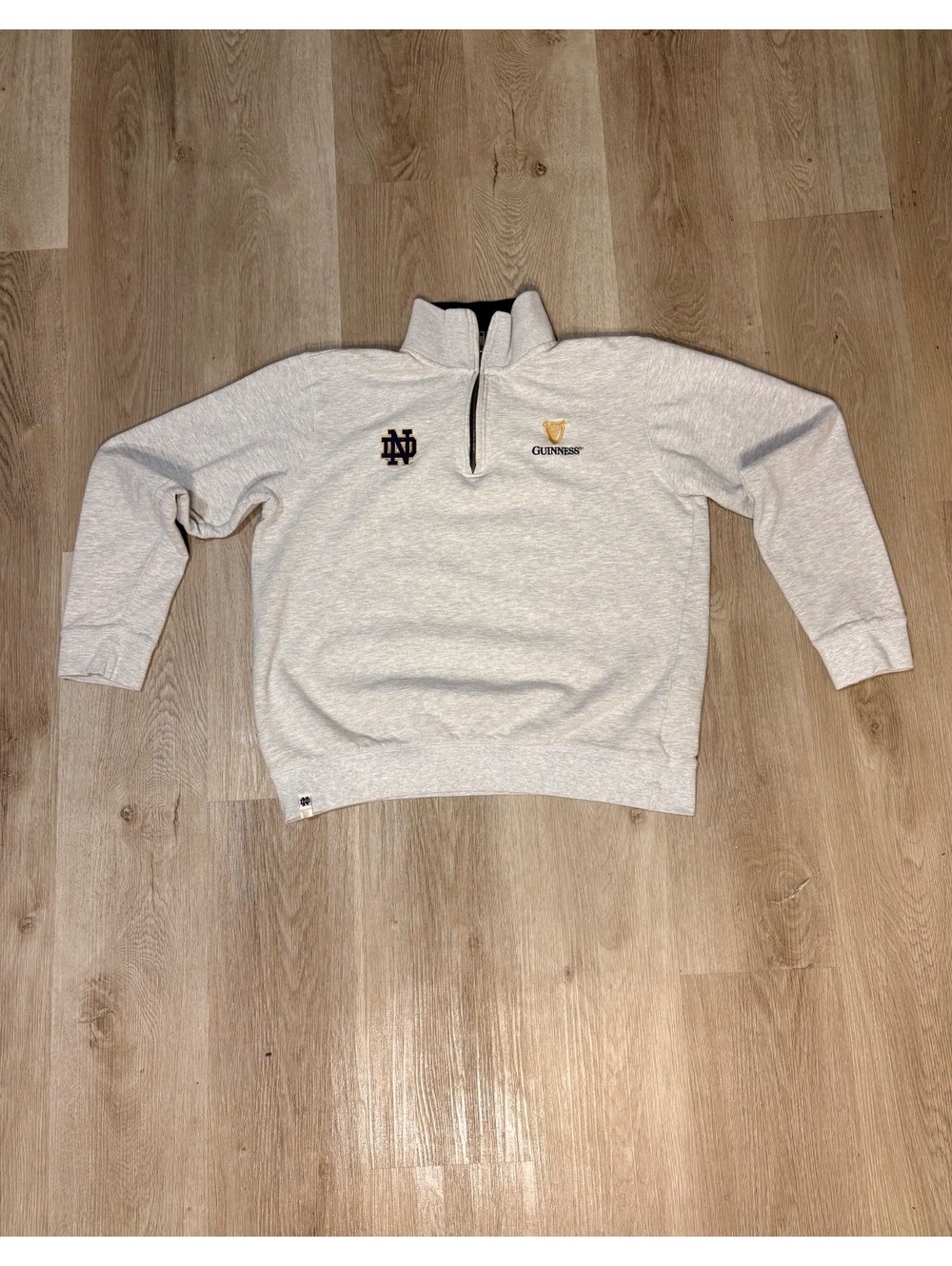 Guinness Notre Dame Grey Quarter Zip Sweatshirt Size Medium Preppy Campus Wear